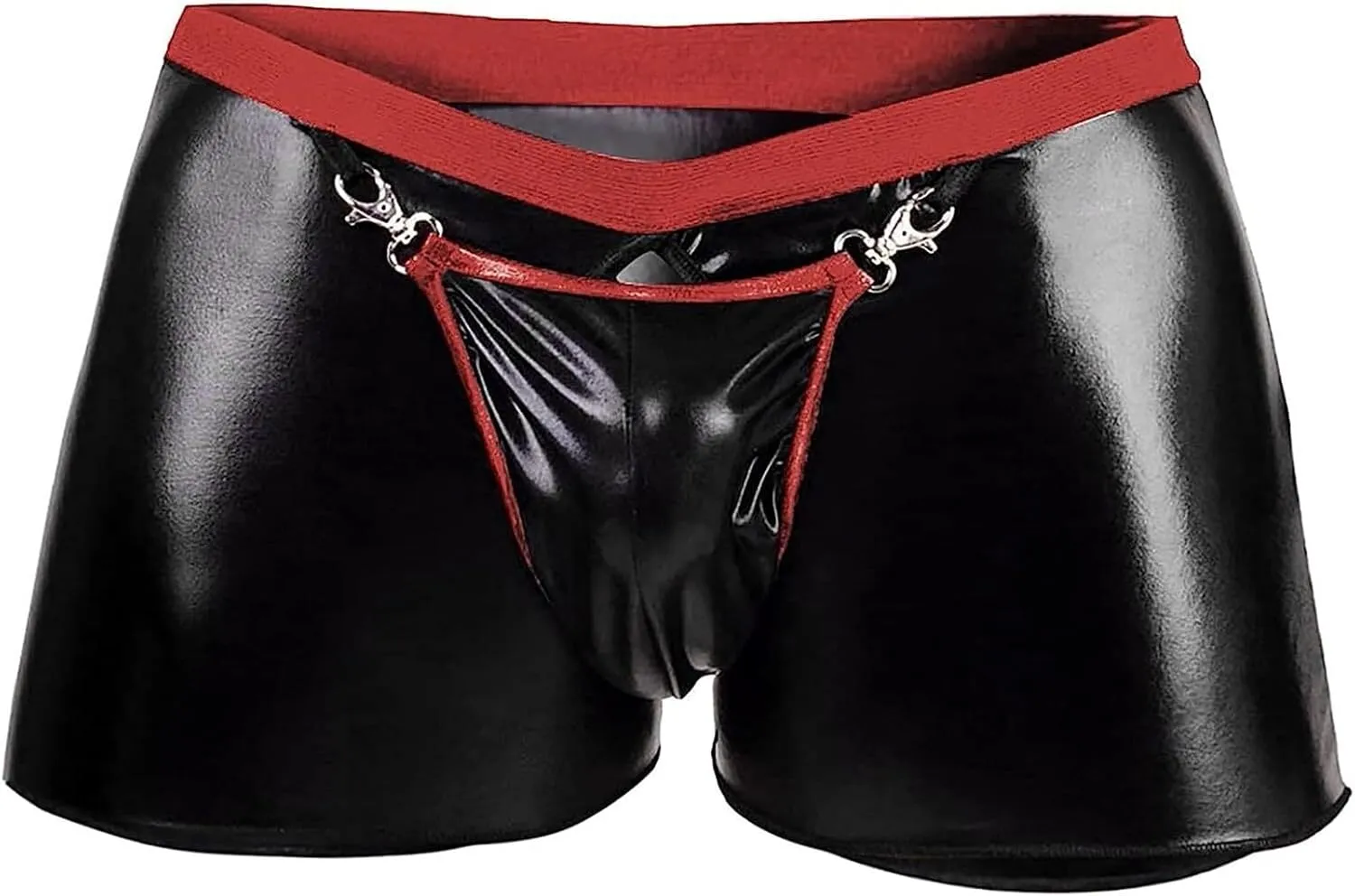 Men's Boxer Briefs Open Front Jockstrap Leather Trunks Underwear Stretch T Back Underpants(Rojo,X-Large)