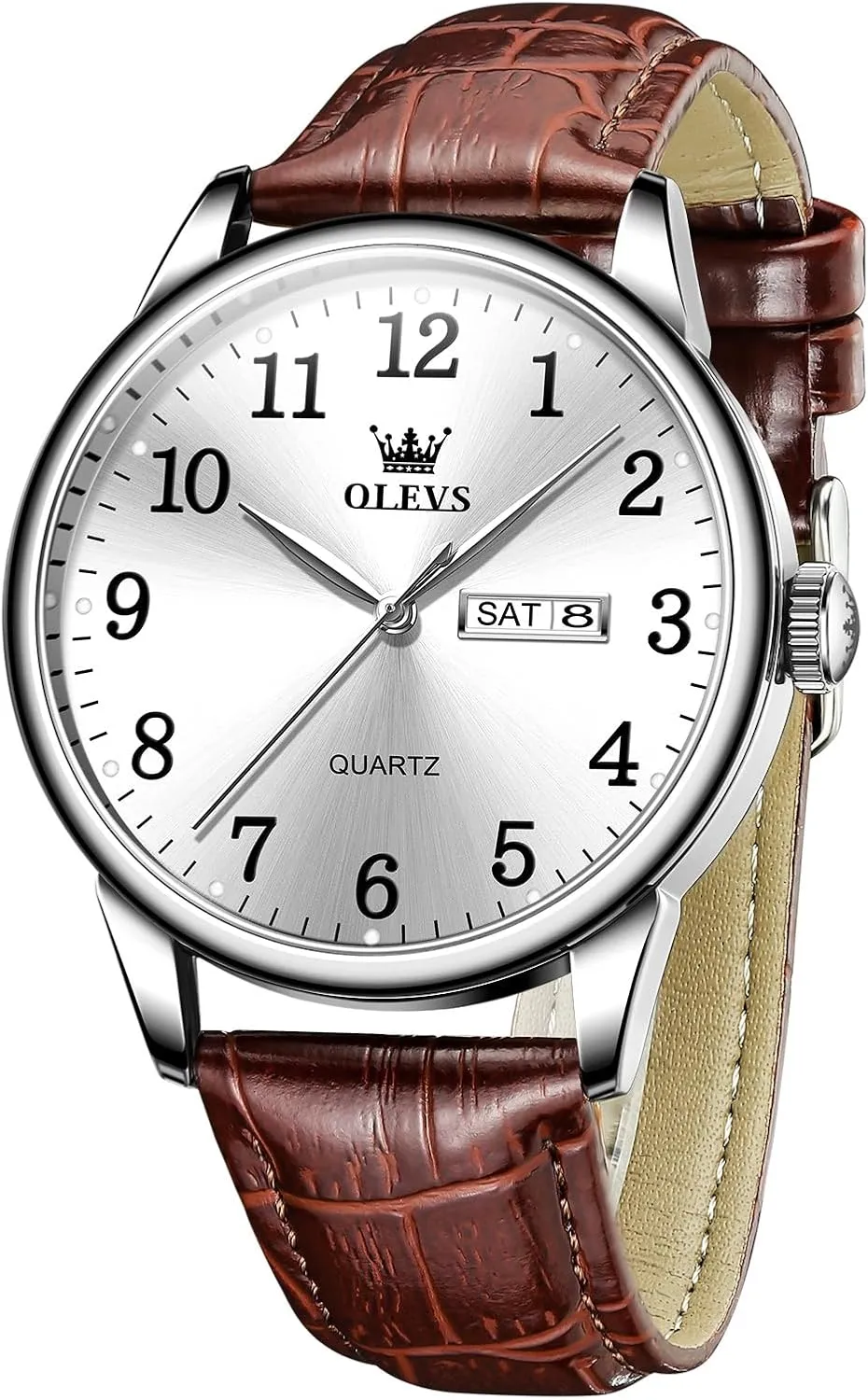 Men's Casual Leather Watch, Easy to Read Three-Hand Analog Stainless Steel Watches for Men, Minimalist Day Date Waterproof Luminous Mens Quartz Wristwatch