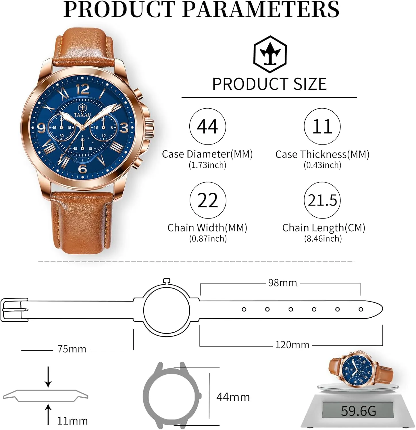 Men's Chronograph Watch Large Face Easy to Read Analog Quartz Men Dress Watch Leather Strap Waterproof Luminous Fashion Casual Wrist Watch for Men