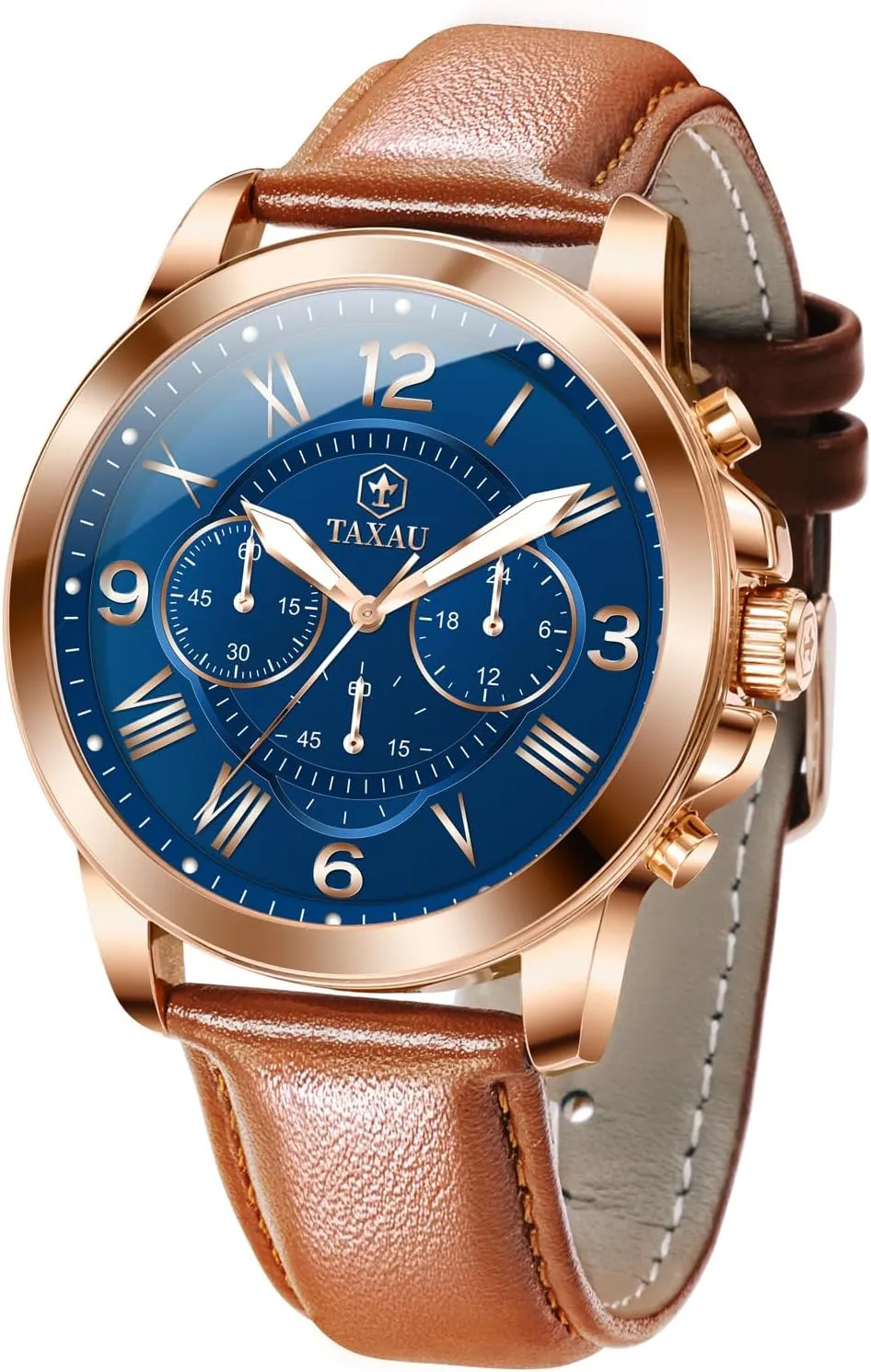 Men's Chronograph Watch Large Face Easy to Read Analog Quartz Men Dress Watch Leather Strap Waterproof Luminous Fashion Casual Wrist Watch for Men