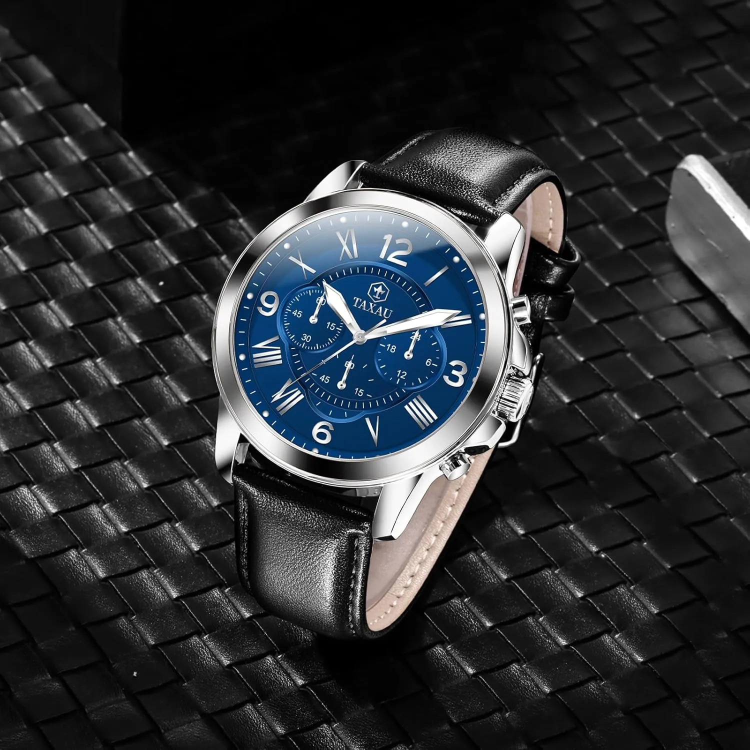 Men's Chronograph Watch Large Face Easy to Read Analog Quartz Men Dress Watch Leather Strap Waterproof Luminous Fashion Casual Wrist Watch for Men