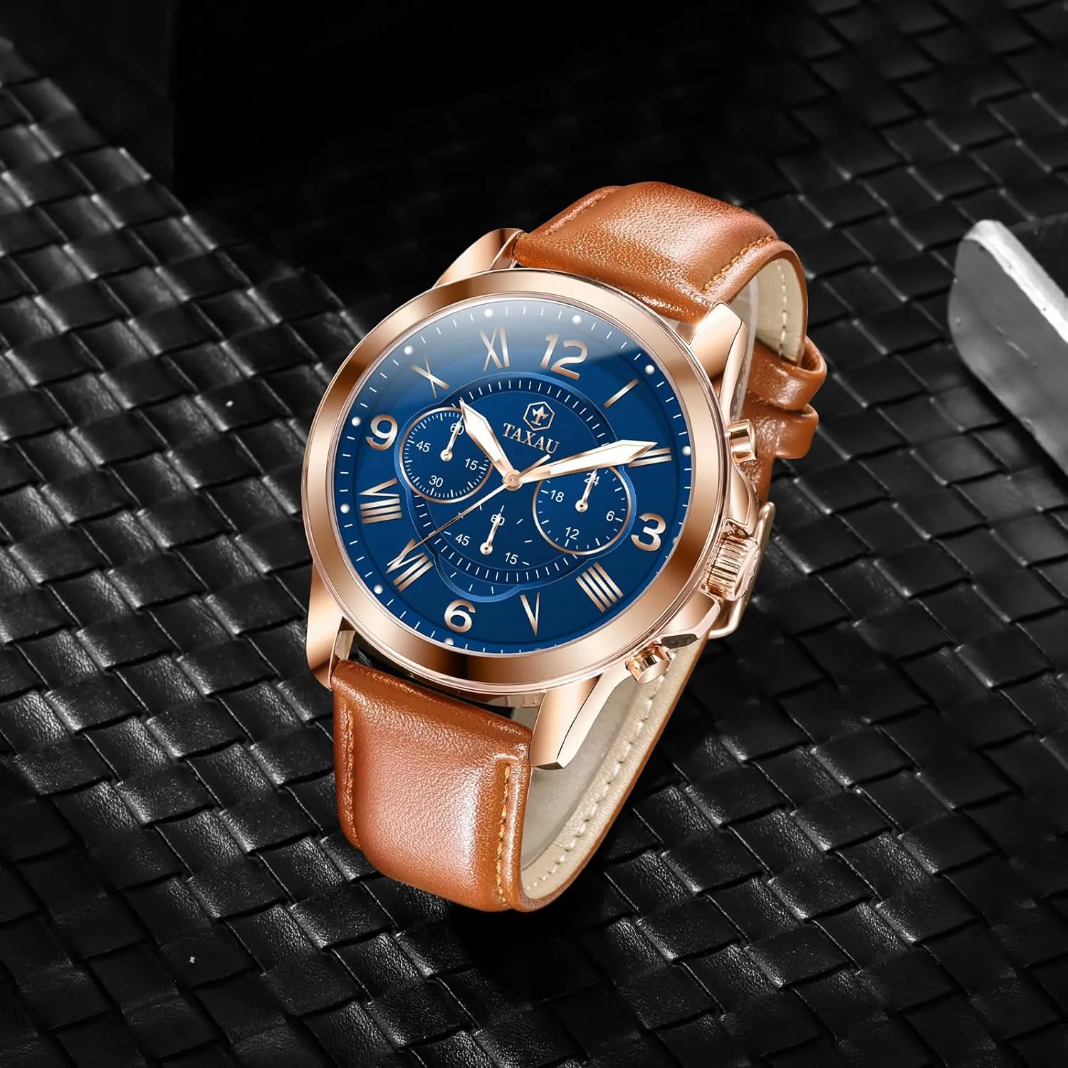 Men's Chronograph Watch Large Face Easy to Read Analog Quartz Men Dress Watch Leather Strap Waterproof Luminous Fashion Casual Wrist Watch for Men