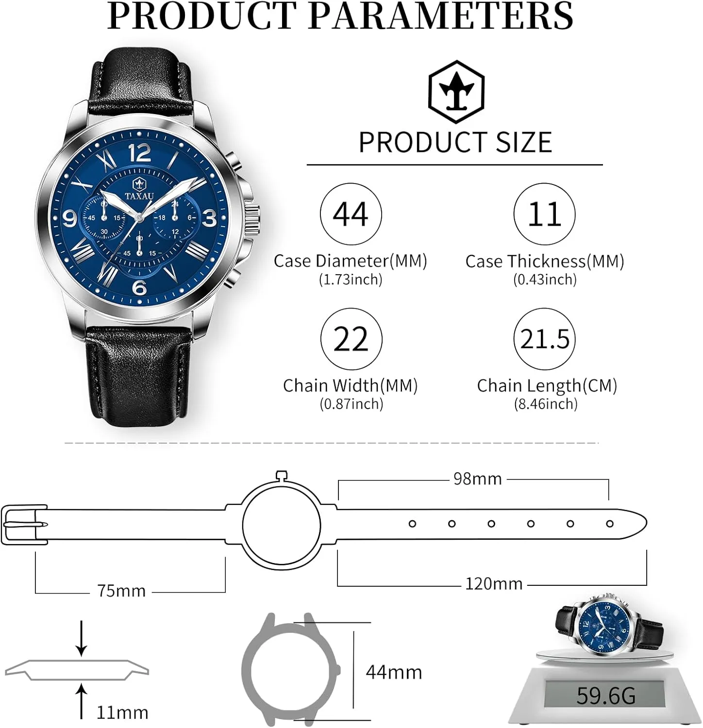 Men's Chronograph Watch Large Face Easy to Read Analog Quartz Men Dress Watch Leather Strap Waterproof Luminous Fashion Casual Wrist Watch for Men