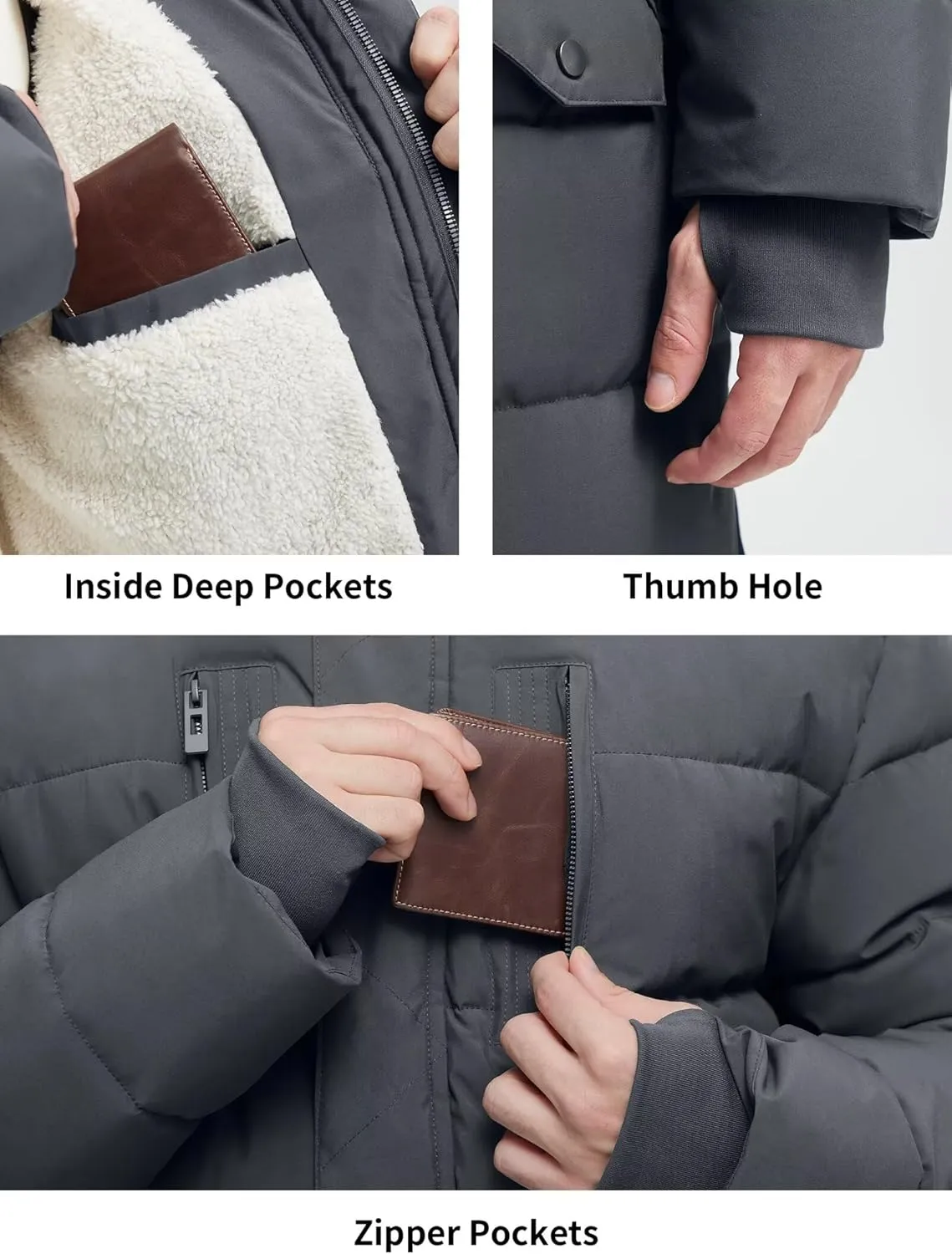 Men's Extra Long Fleece Puffer Jacket Outerwear Winter Coats Hooded Parka Warm Water-resistant Cold Weather