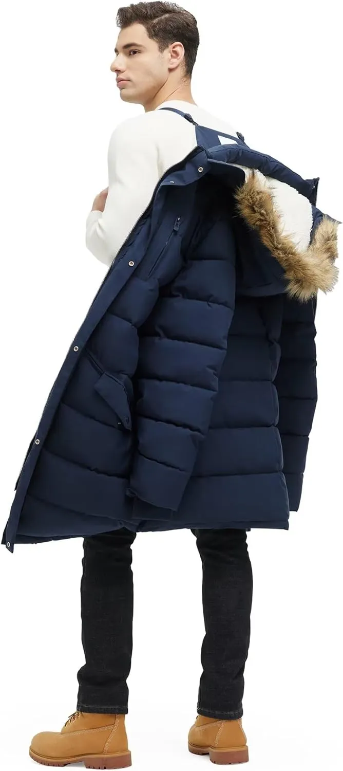 Men's Extra Long Fleece Puffer Jacket Outerwear Winter Coats Hooded Parka Warm Water-resistant Cold Weather