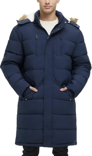 Men's Extra Long Fleece Puffer Jacket Outerwear Winter Coats Hooded Parka Warm Water-resistant Cold Weather