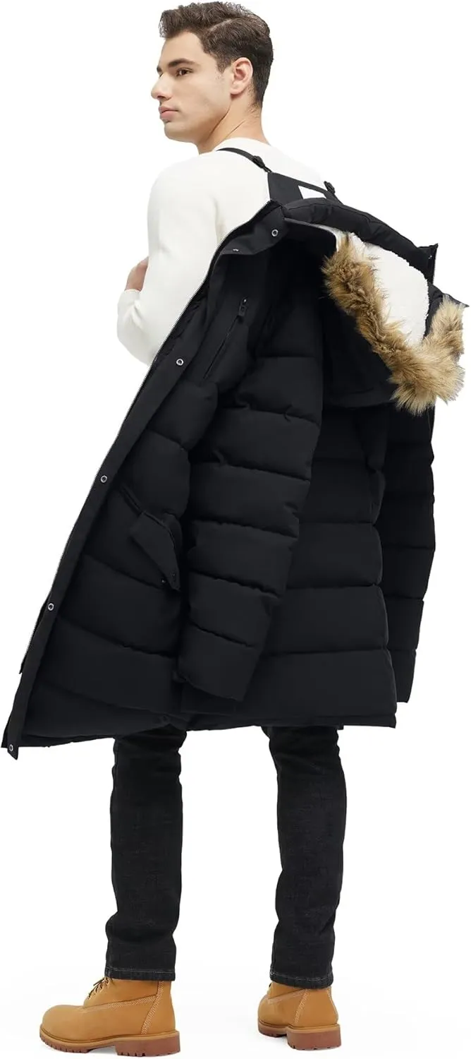 Men's Extra Long Fleece Puffer Jacket Outerwear Winter Coats Hooded Parka Warm Water-resistant Cold Weather