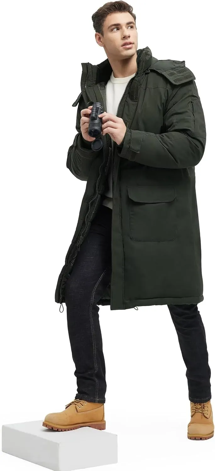 Men's Extra Long Parka Winter Coats Hooded Puffer Jacket Heavy Warm Water-resistant Outerwear Cold Weather
