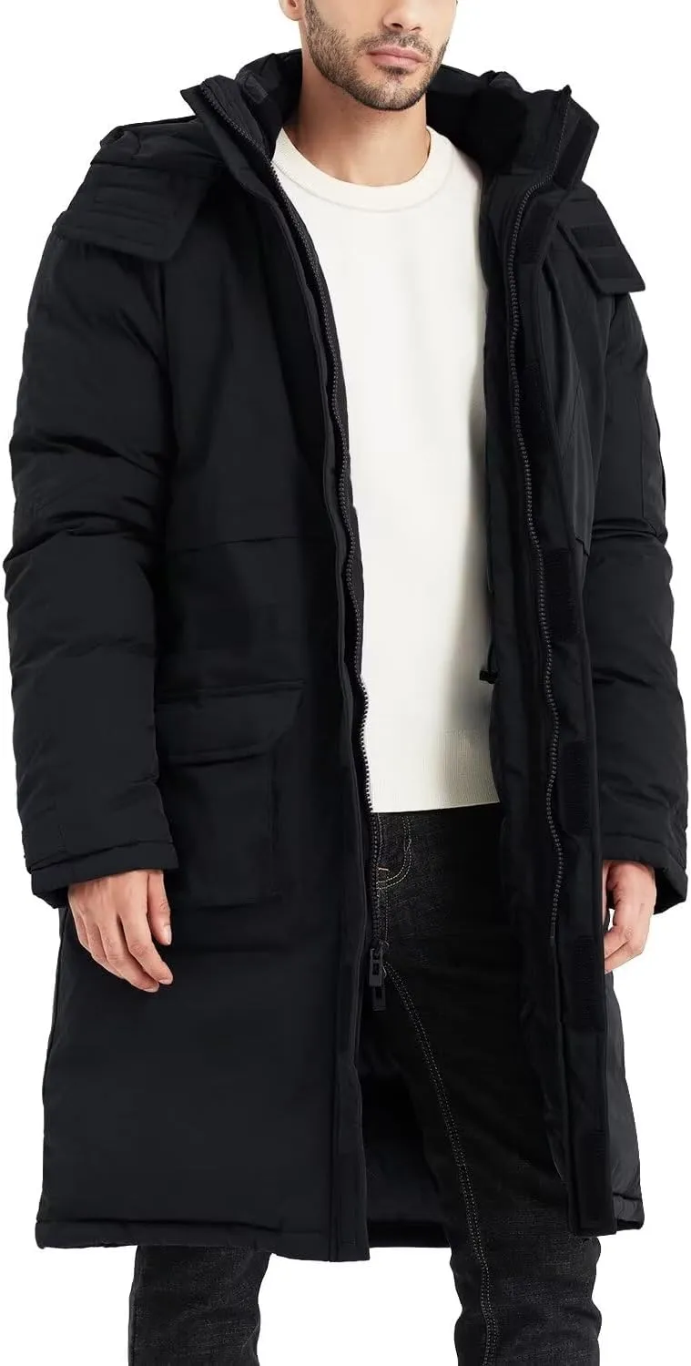Men's Extra Long Parka Winter Coats Hooded Puffer Jacket Heavy Warm Water-resistant Outerwear Cold Weather