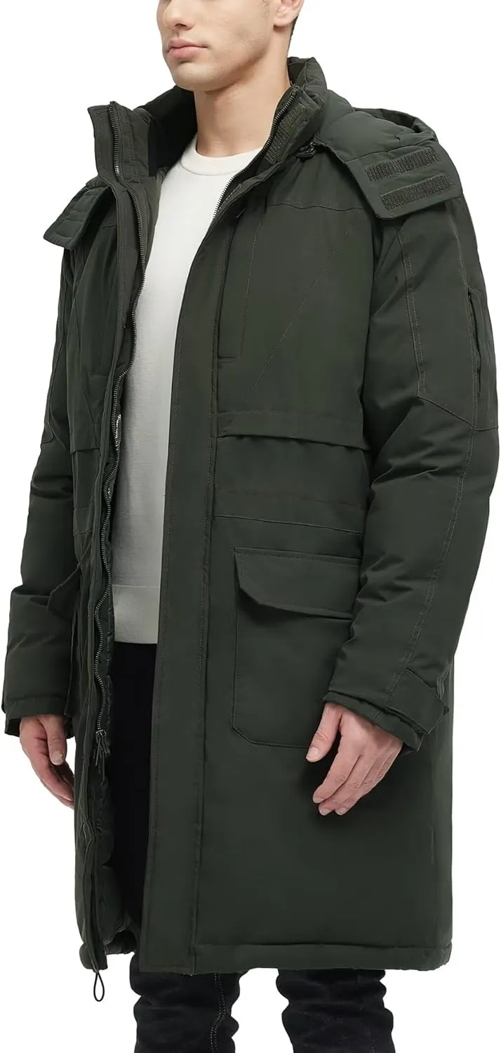 Men's Extra Long Parka Winter Coats Hooded Puffer Jacket Heavy Warm Water-resistant Outerwear Cold Weather
