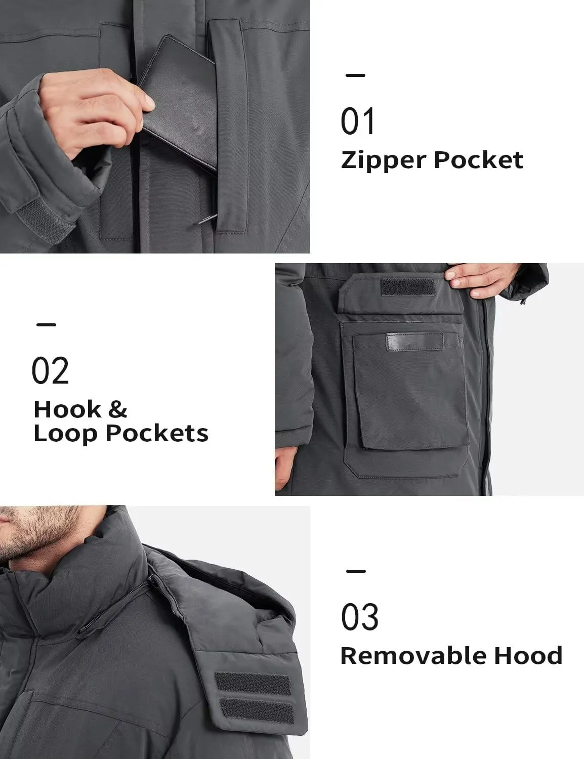 Men's Extra Long Parka Winter Coats Hooded Puffer Jacket Heavy Warm Water-resistant Outerwear Cold Weather