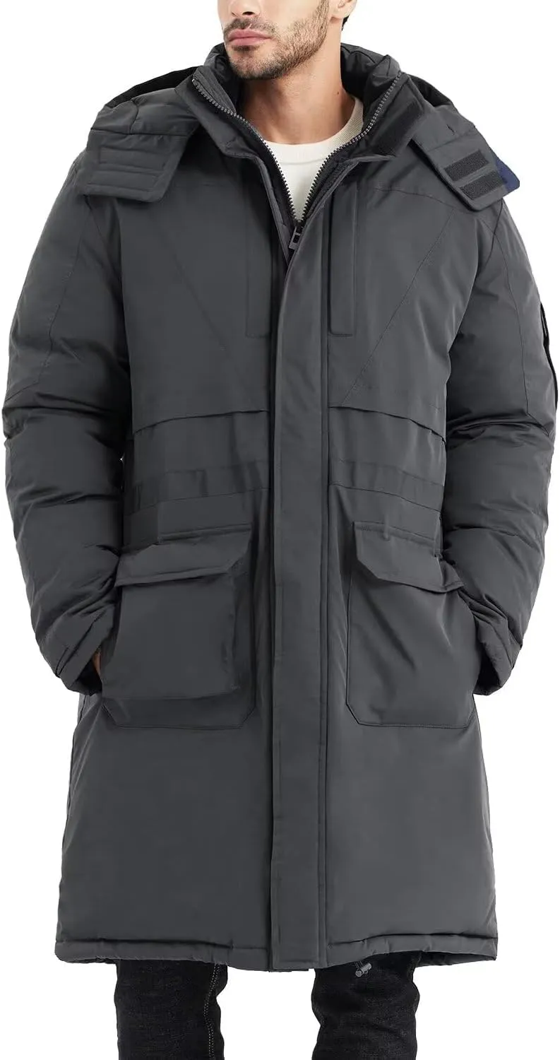 Men's Extra Long Parka Winter Coats Hooded Puffer Jacket Heavy Warm Water-resistant Outerwear Cold Weather