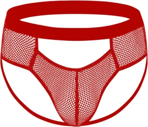 Men's Fishnet Mesh Briefs Sexy G-Strings See Through Thongs Bikini Underpants Breathable Bulge Pouch Underwear