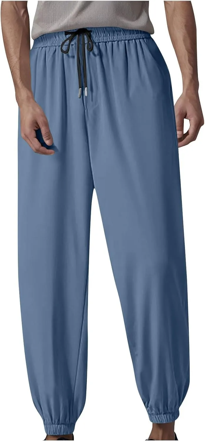 Mens Harem Pant Drawstring Elastic Waist Soft Comfy Sweatpant Loose Stretch Trendy Lightweight Lounge Jogger Trousers