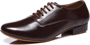 Men's Leather Round Toe Dancing Shoes for Latin Rumba Waltz Tango Performence Ballroom Dance Shoes
