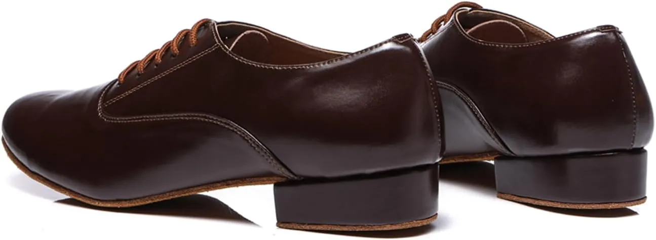 Men's Leather Round Toe Dancing Shoes for Latin Rumba Waltz Tango Performence Ballroom Dance Shoes