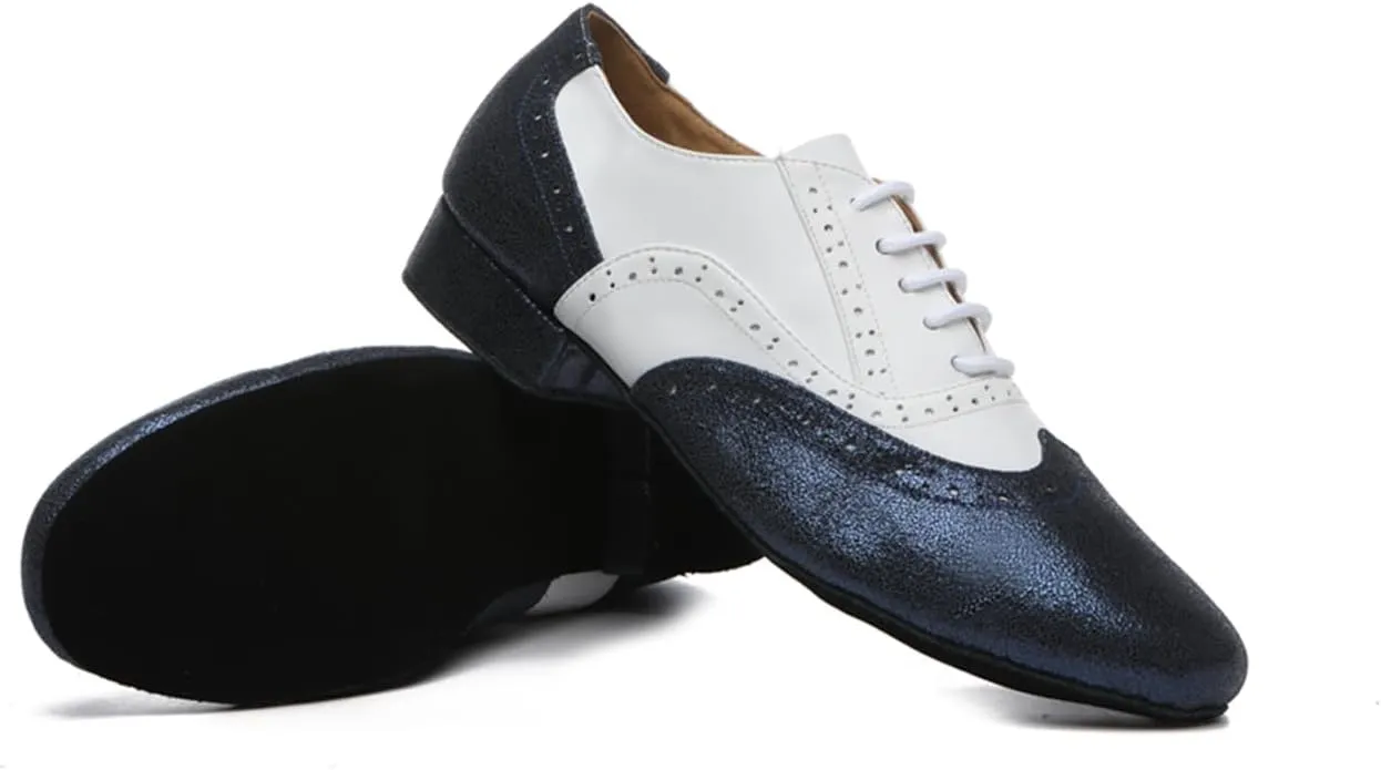 Men's Leather Round Toe Dancing Shoes for Latin Rumba Waltz Tango Performence Ballroom Dance Shoes