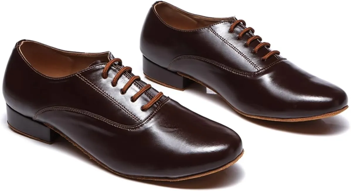 Men's Leather Round Toe Dancing Shoes for Latin Rumba Waltz Tango Performence Ballroom Dance Shoes