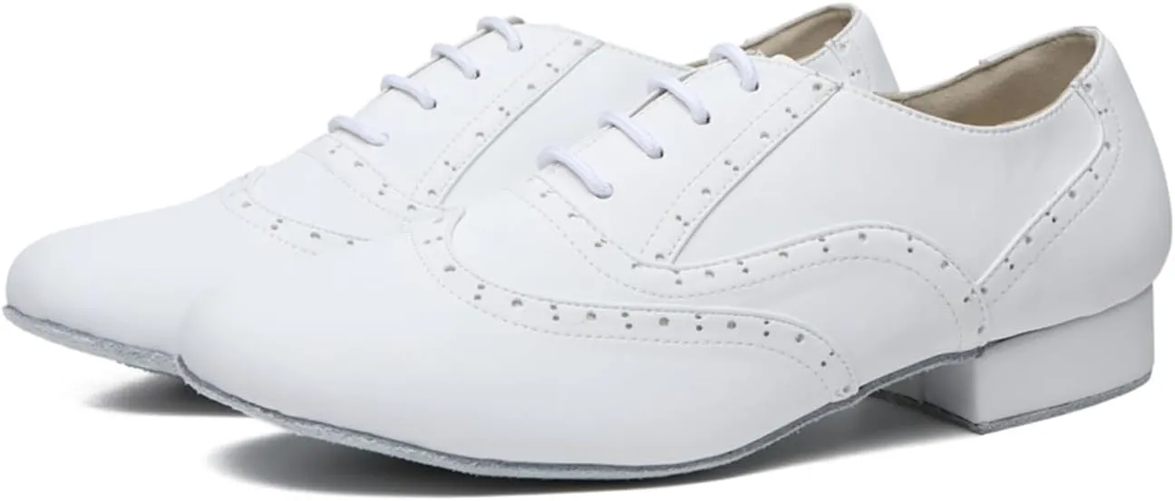 Men's Leather Round Toe Dancing Shoes for Latin Rumba Waltz Tango Performence Ballroom Dance Shoes