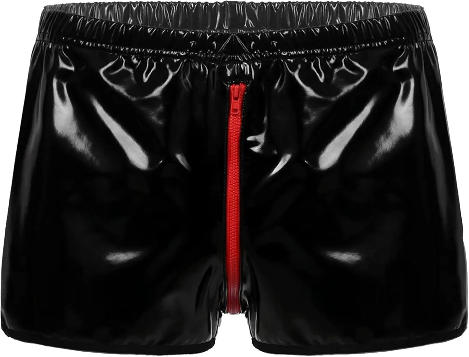 Men's Sexy Faux Leather Shorts Pants Low Rise Ultra Soft Erotic Clubwear Button Removable Pouch Fun Trunks Lingerie