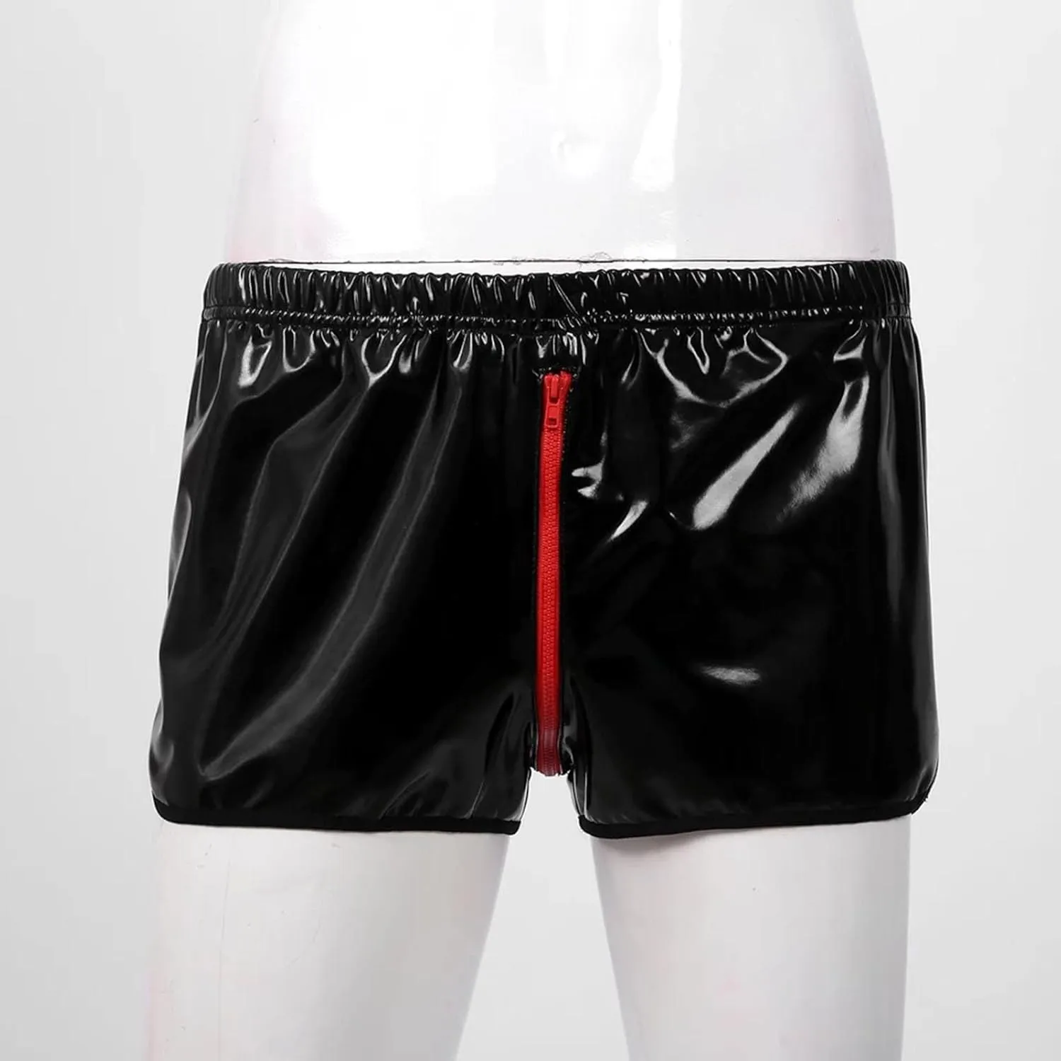 Men's Sexy Faux Leather Shorts Pants Low Rise Ultra Soft Erotic Clubwear Button Removable Pouch Fun Trunks Lingerie