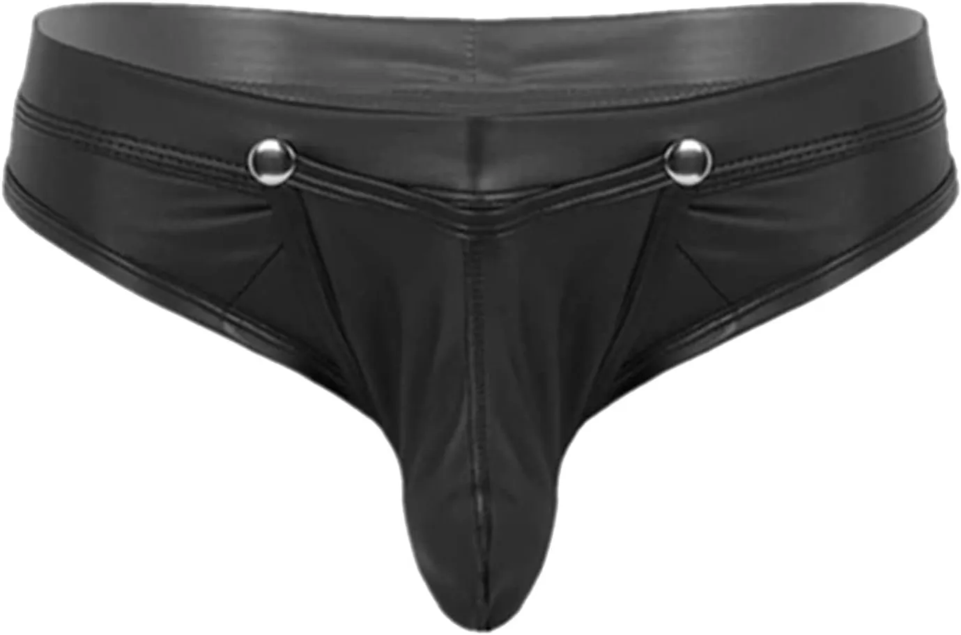 Men's Sexy Faux Leather Shorts Pants Low Rise Ultra Soft Erotic Clubwear Button Removable Pouch Fun Trunks Lingerie