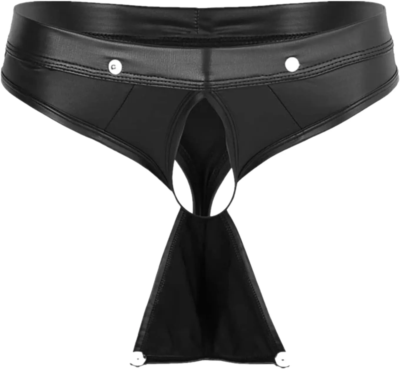 Men's Sexy Faux Leather Shorts Pants Low Rise Ultra Soft Erotic Clubwear Button Removable Pouch Fun Trunks Lingerie