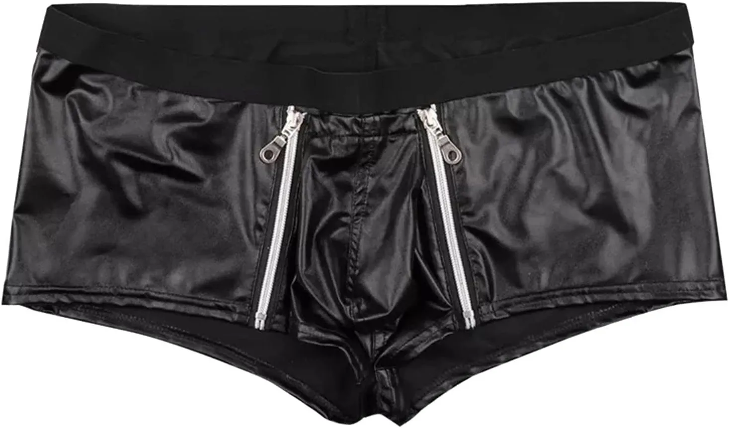 Men's Sexy Faux Leather Shorts Pants Low Rise Ultra Soft Erotic Clubwear Button Removable Pouch Fun Trunks Lingerie