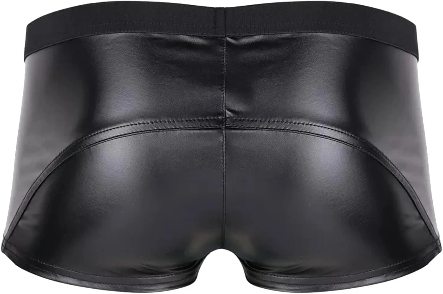 Men's Sexy Faux Leather Shorts Pants Low Rise Ultra Soft Erotic Clubwear Button Removable Pouch Fun Trunks Lingerie