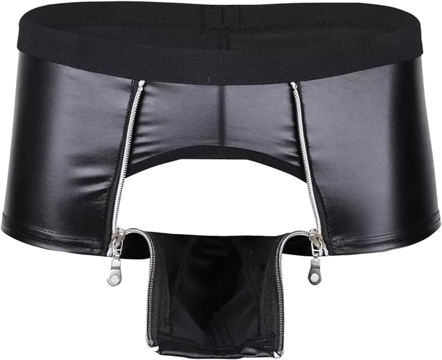 Men's Sexy Faux Leather Shorts Pants Low Rise Ultra Soft Erotic Clubwear Button Removable Pouch Fun Trunks Lingerie