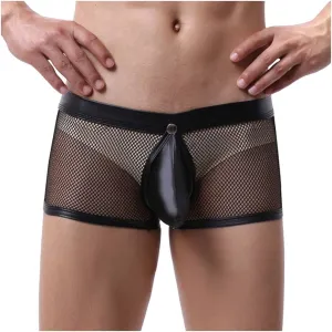 Men's Sexy Open Front Ring Boxer Briefs Hollow Pouch Trunks Underwear Cut Out Bikini Trunks Men's Undie