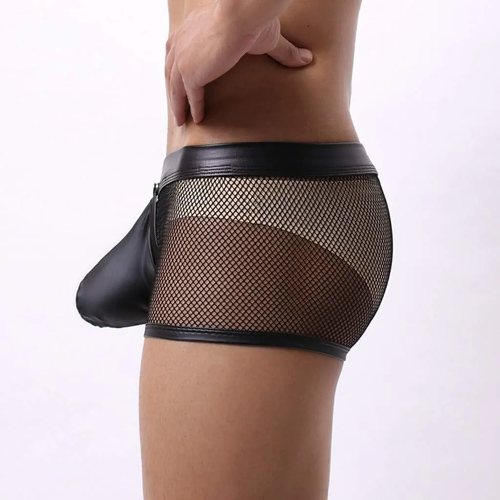 Men's Sexy Open Front Ring Boxer Briefs Hollow Pouch Trunks Underwear Cut Out Bikini Trunks Men's Undie