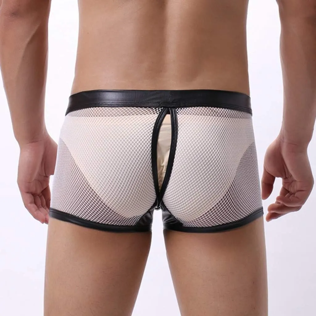 Men's Sexy Open Front Ring Boxer Briefs Hollow Pouch Trunks Underwear Cut Out Bikini Trunks Men's Undie