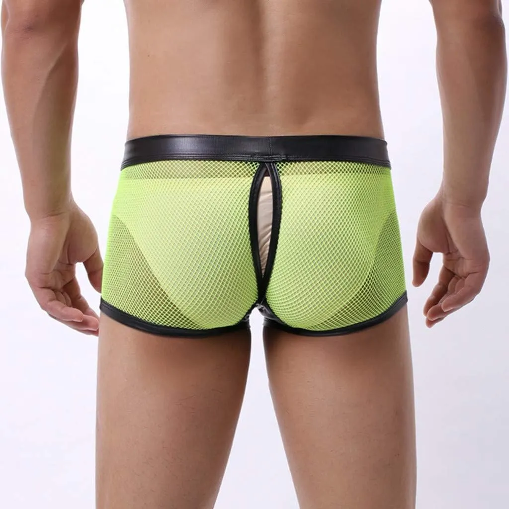 Men's Sexy Open Front Ring Boxer Briefs Hollow Pouch Trunks Underwear Cut Out Bikini Trunks Men's Undie