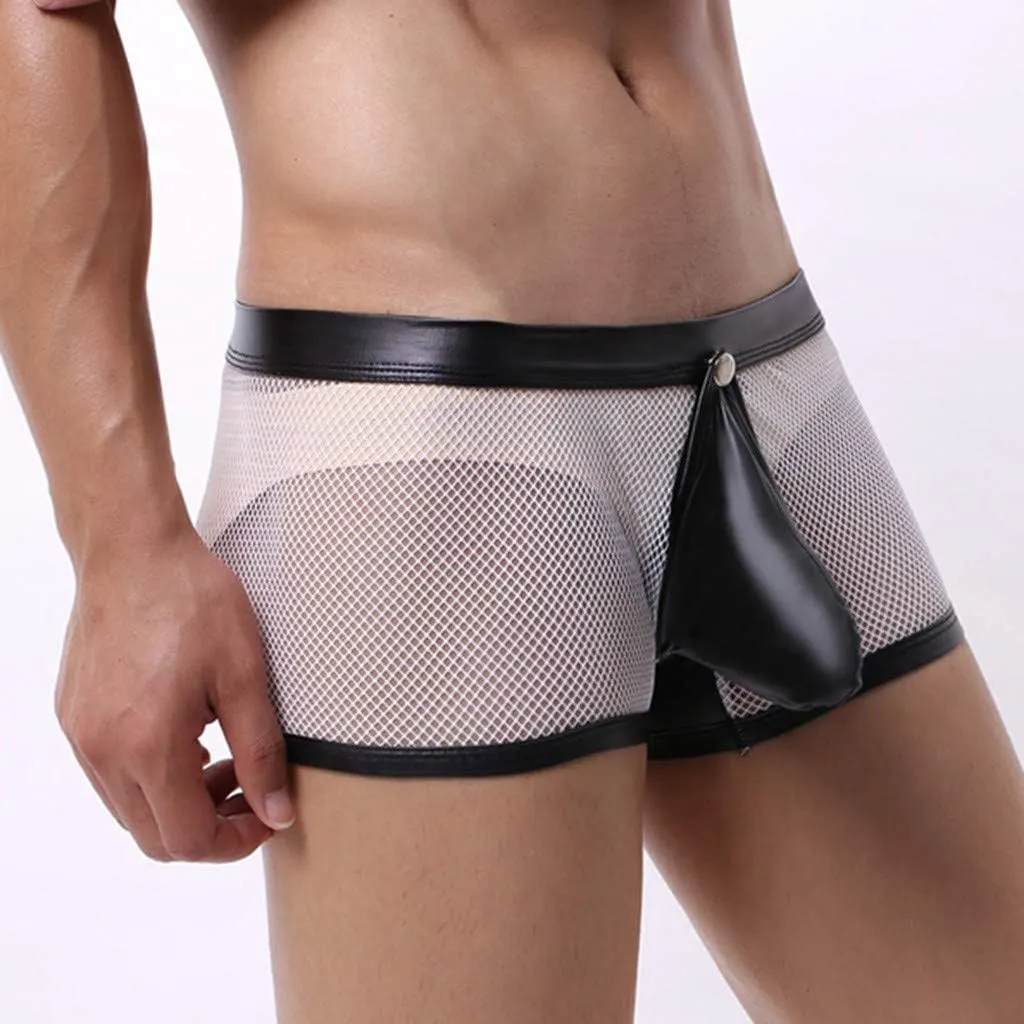 Men's Sexy Open Front Ring Boxer Briefs Hollow Pouch Trunks Underwear Cut Out Bikini Trunks Men's Undie