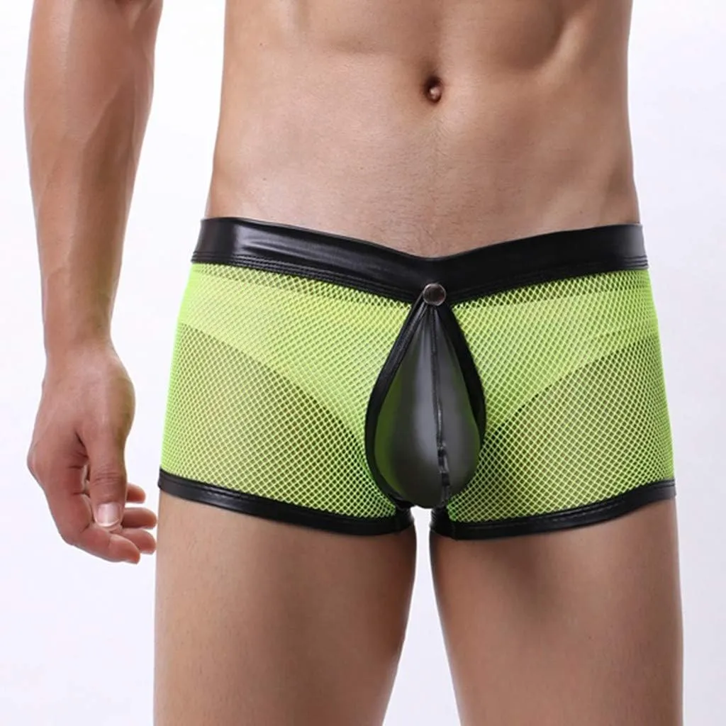 Men's Sexy Open Front Ring Boxer Briefs Hollow Pouch Trunks Underwear Cut Out Bikini Trunks Men's Undie