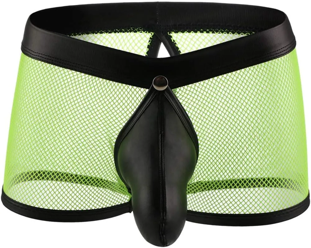 Men's Sexy Open Front Ring Boxer Briefs Hollow Pouch Trunks Underwear Cut Out Bikini Trunks Men's Undie
