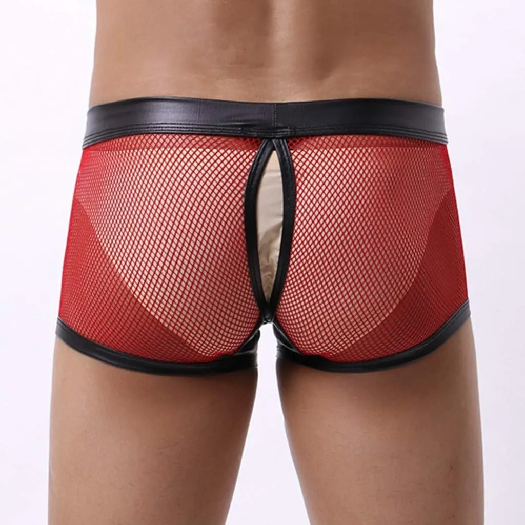 Men's Sexy Open Front Ring Boxer Briefs Hollow Pouch Trunks Underwear Cut Out Bikini Trunks Men's Undie