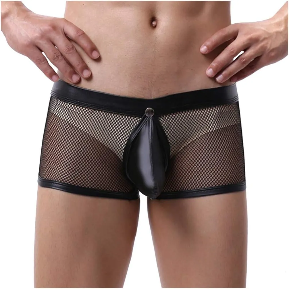 Men's Sexy Open Front Ring Boxer Briefs Hollow Pouch Trunks Underwear Cut Out Bikini Trunks Men's Undie