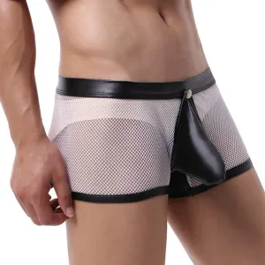 Men's Sexy Open Front Ring Boxer Briefs Hollow Pouch Trunks Underwear Cut Out Bikini Trunks Men's Undie