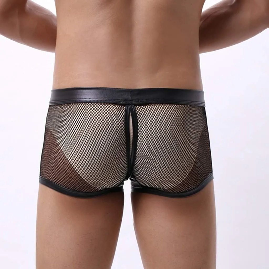 Men's Sexy Open Front Ring Boxer Briefs Hollow Pouch Trunks Underwear Cut Out Bikini Trunks Men's Undie