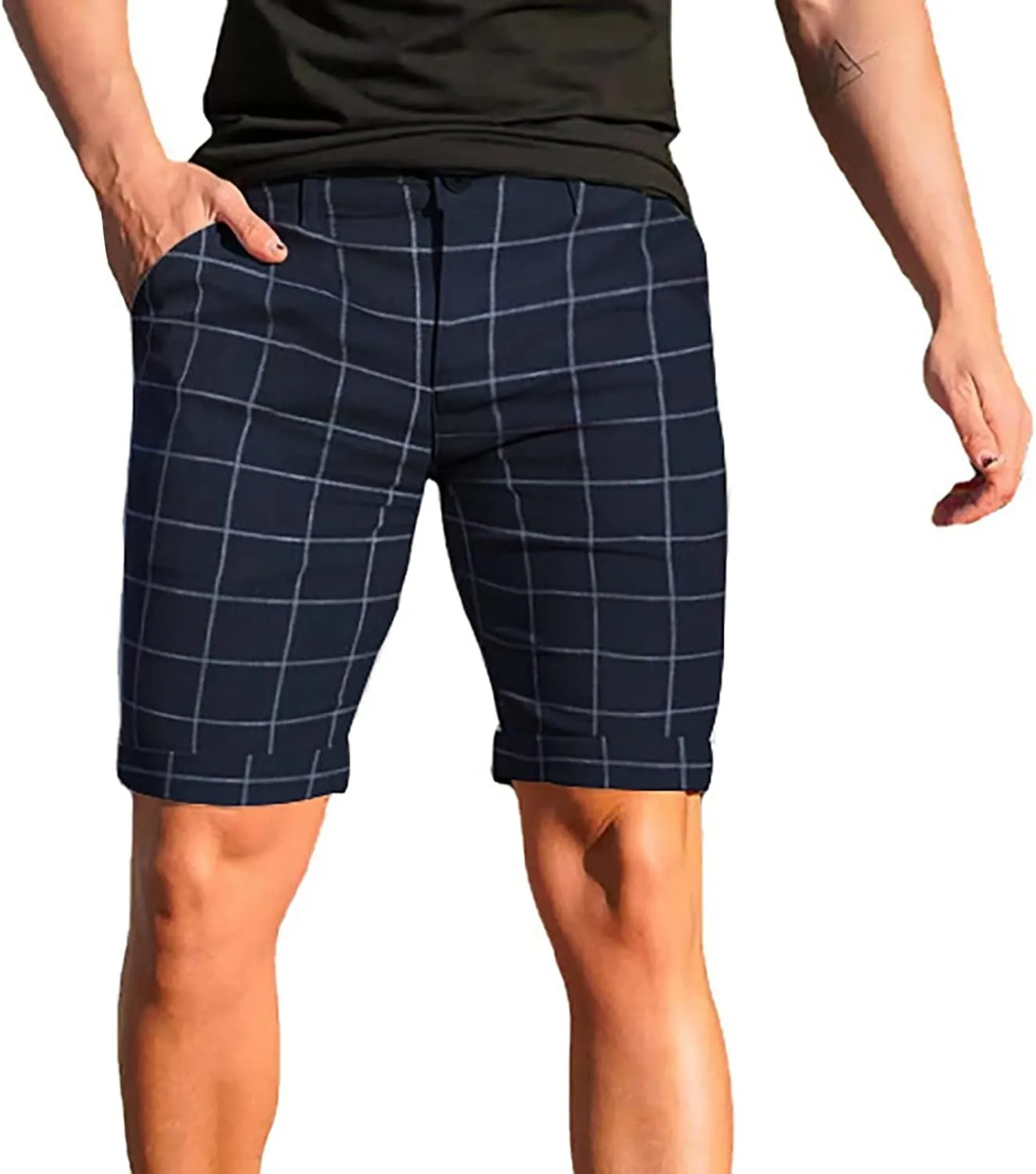 Mens Shorts Slim Fit Stretch Chino Short Pants Cotton Drawstring Summer Beach Stretch Twill Chino Golf Cargo Shorts