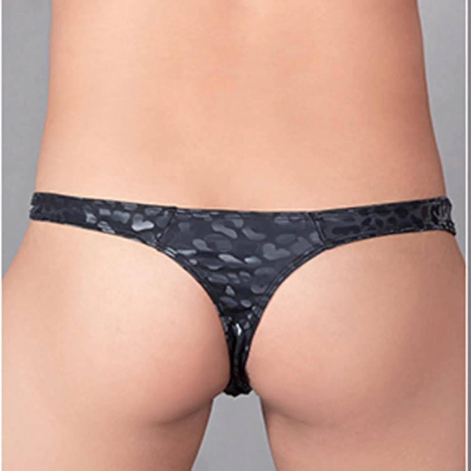 Mens T Shaped Pants Leather Double Open Cut Underwear Color Matching Mesh Low Waisted Underwear Men Lace Lingerie