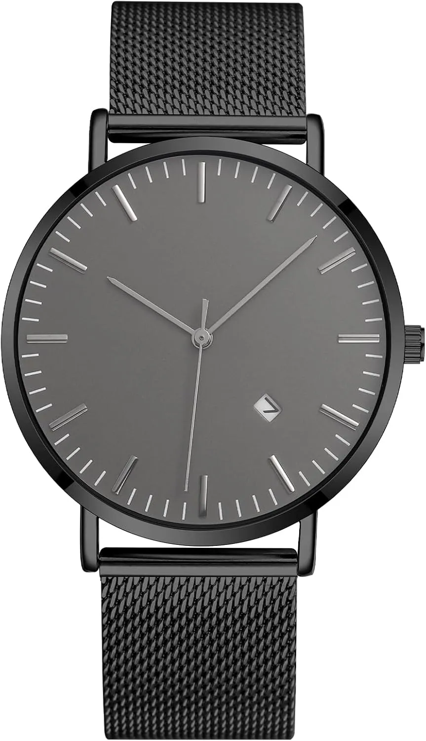 Men's Watch Simple Men's Wrist Watch Simple Ultra-Thin Fashion Mesh Stainless Steel Quartz Date Watches for Men with Waterproof