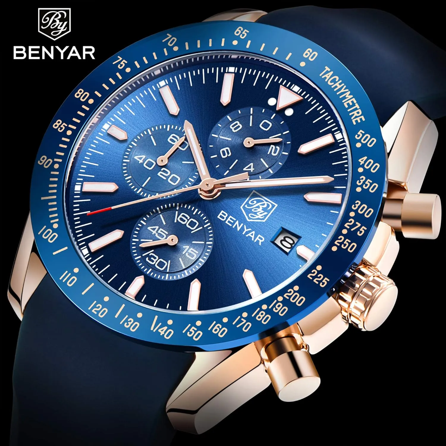 Men's Watches BENAYR Casual Chronograph Analog Quartz Waterproof Sports Watches Rubber Strap Business Wrist Watches for Men