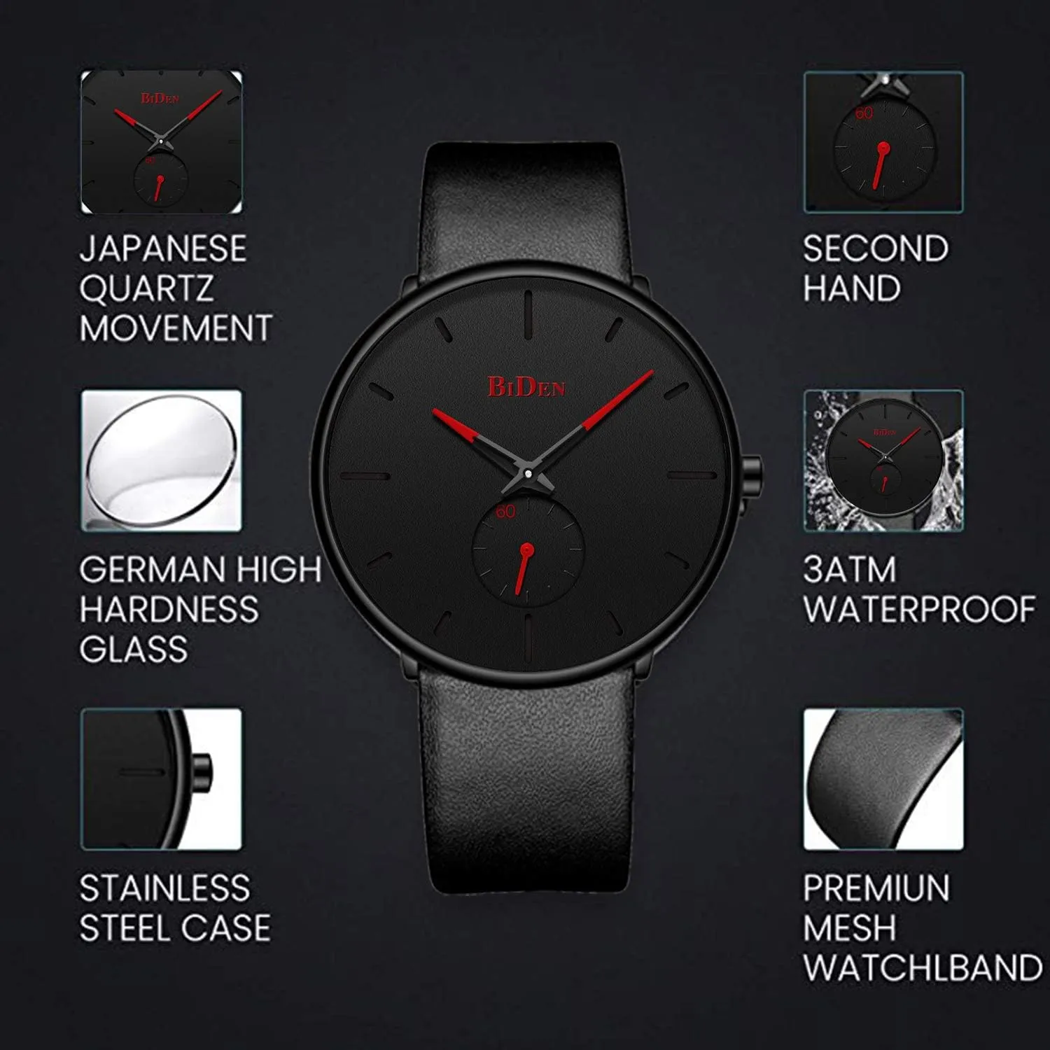 Mens Watches Minimalist Ultra Thin Waterproof Fashion Dressy Wrist Watch for Men Business Casual Luxury Quartz Analog Watch