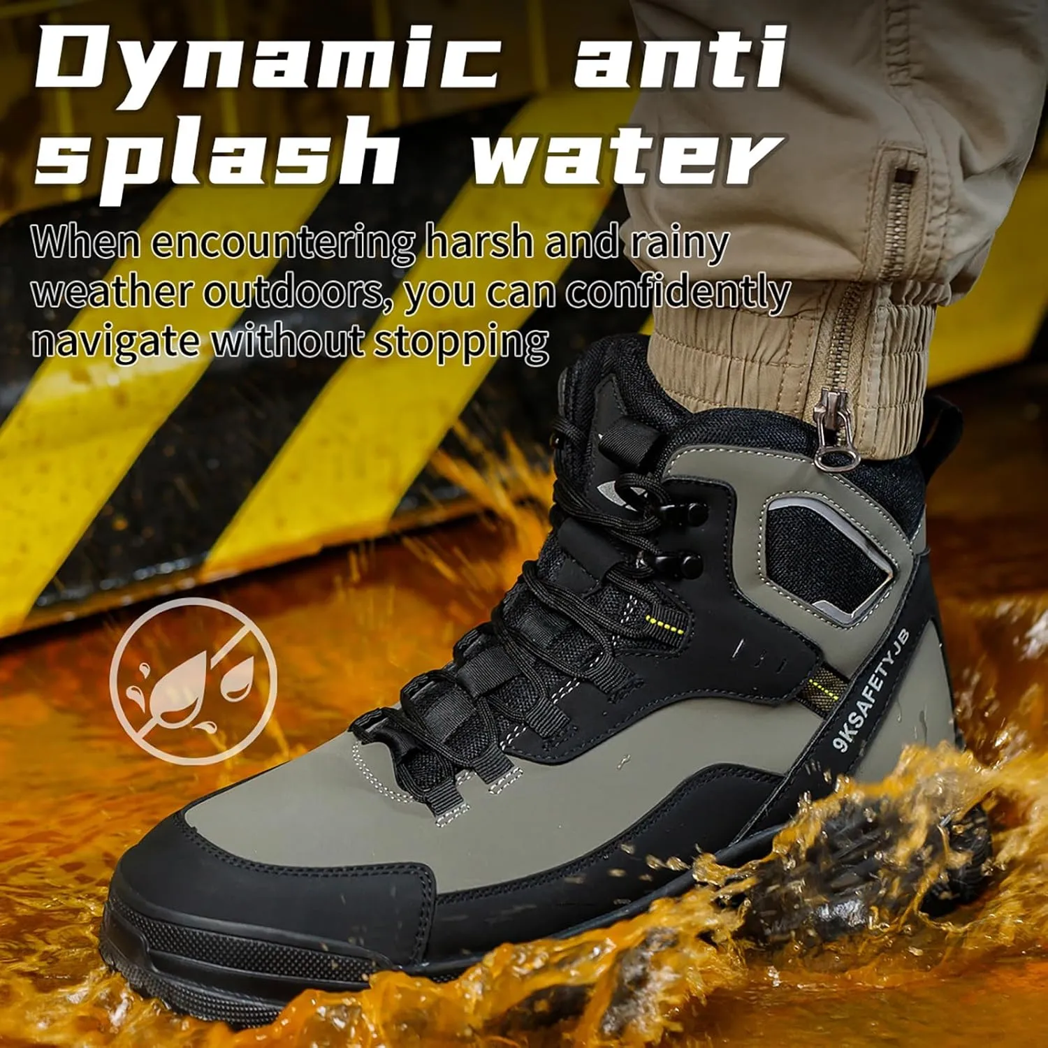 Mens Work Boots Steel Toe Boots for Men PU Leather Rubber Sole No Slip Waterproof Shoes Industrial & Construction Safety Boots
