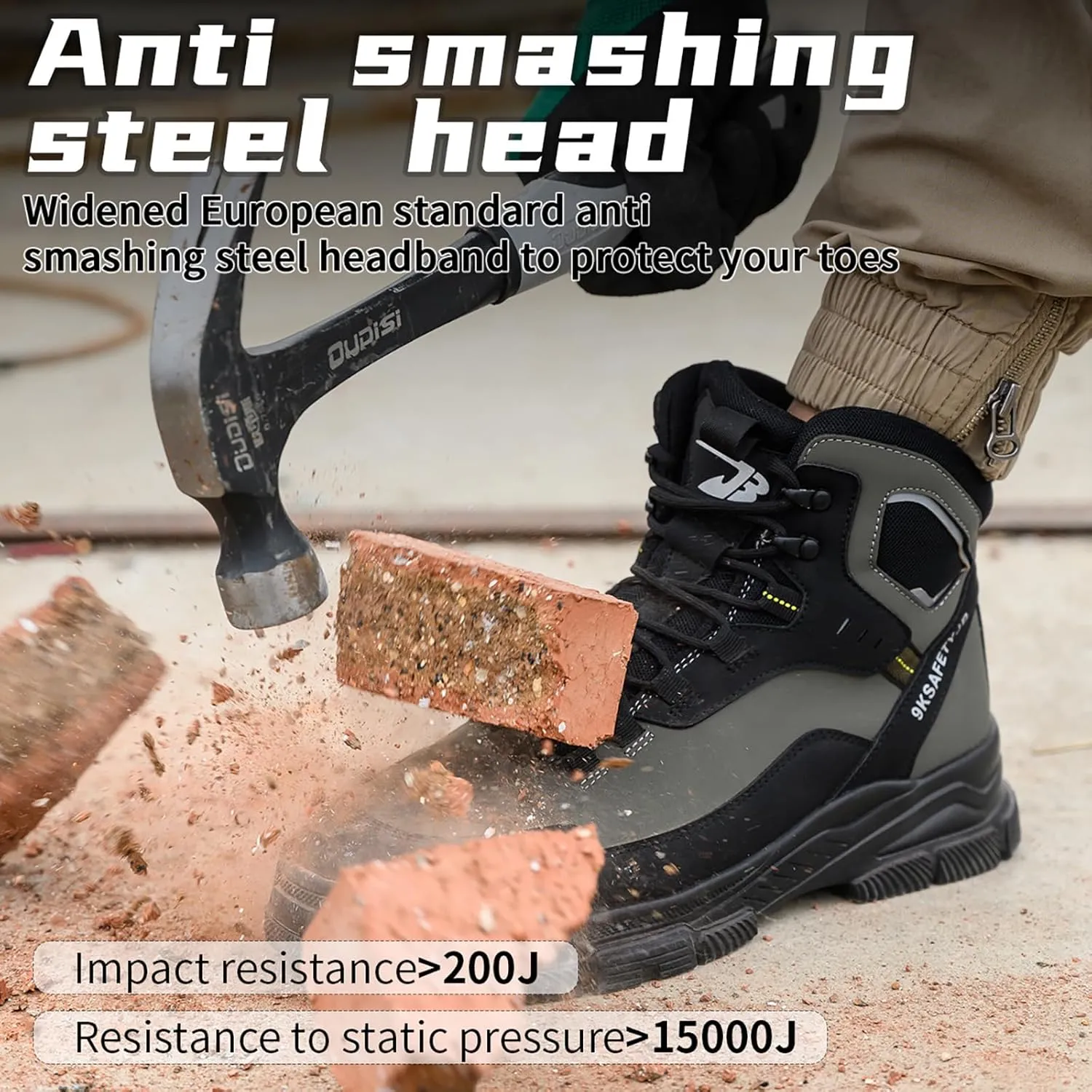 Mens Work Boots Steel Toe Boots for Men PU Leather Rubber Sole No Slip Waterproof Shoes Industrial & Construction Safety Boots