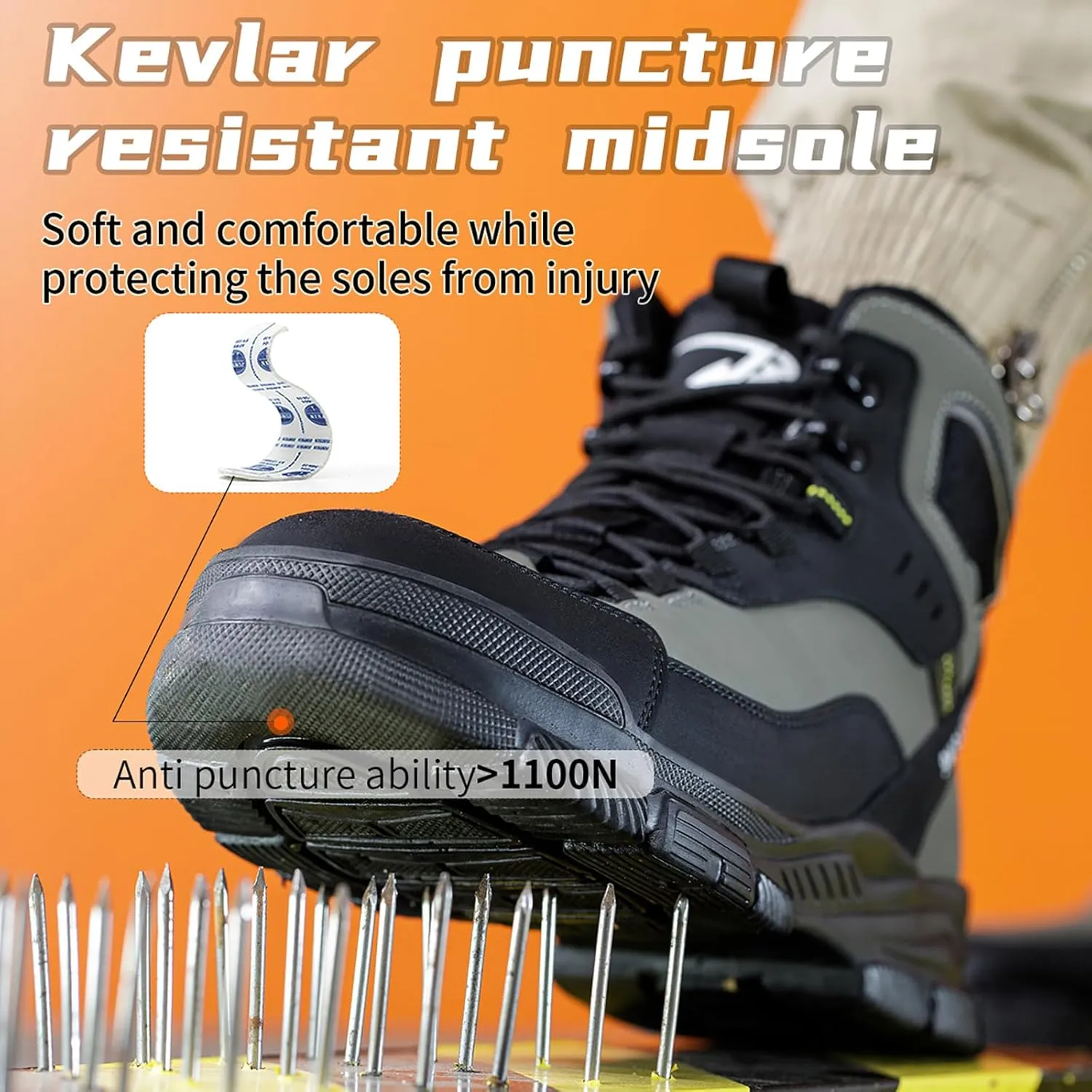 Mens Work Boots Steel Toe Boots for Men PU Leather Rubber Sole No Slip Waterproof Shoes Industrial & Construction Safety Boots