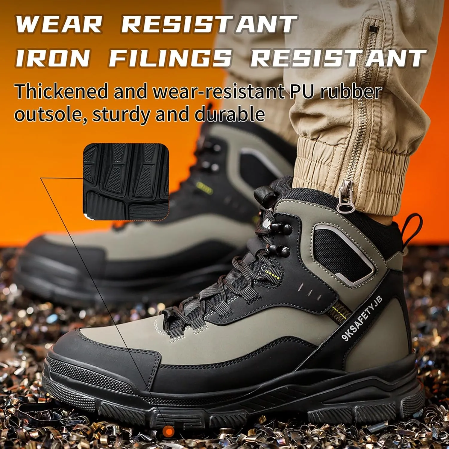 Mens Work Boots Steel Toe Boots for Men PU Leather Rubber Sole No Slip Waterproof Shoes Industrial & Construction Safety Boots